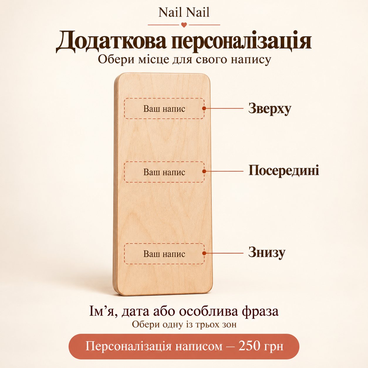 Три зони для персонального напису на дошці: зверху, посередині, знизу